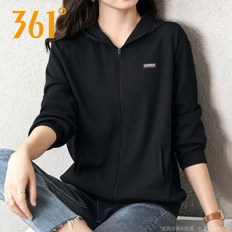 361°官方正品针织风衣女2026春秋季新款连帽防风夹克休闲外套女
