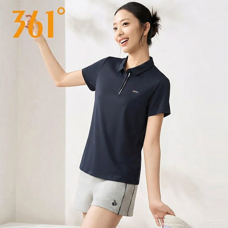 361°官方正品女款POLOT恤2026夏季新款百搭立领运动休闲短袖女