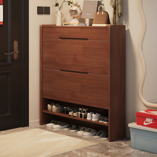 实木鞋柜入户门口玄关鞋柜家用门口大容量靠墙翻转收纳橡胶木鞋架