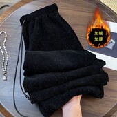 2025秋冬款 亮闪闪高腰垂感显瘦直筒长裤 加绒加厚保暖休闲裤 女时尚