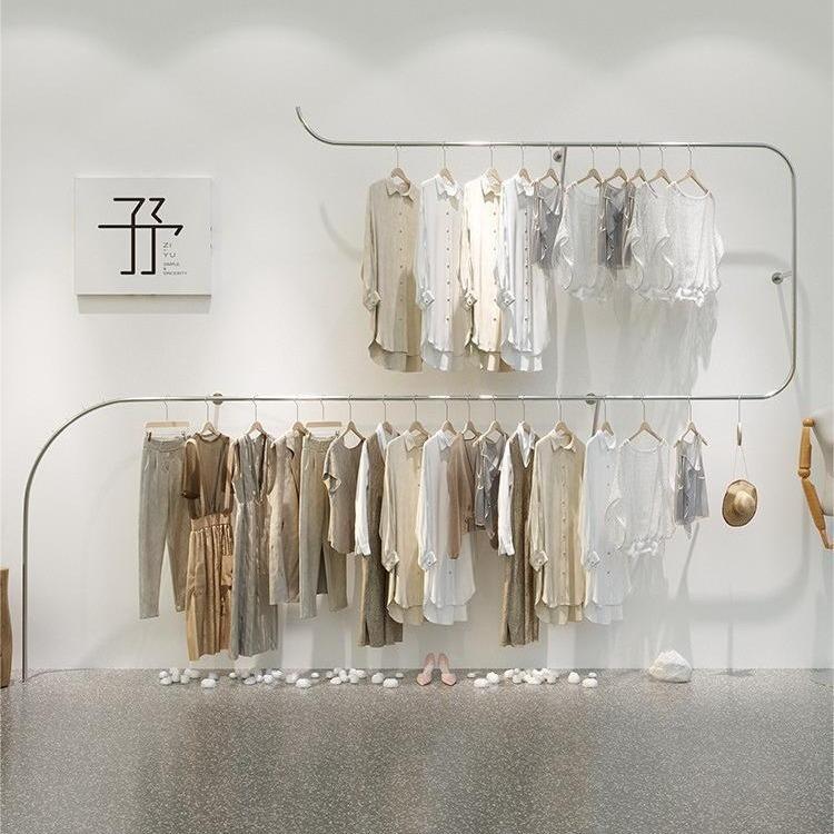 服装店展示架双层衣架女装店落地上墙架组合式挂衣架不锈钢陈列架