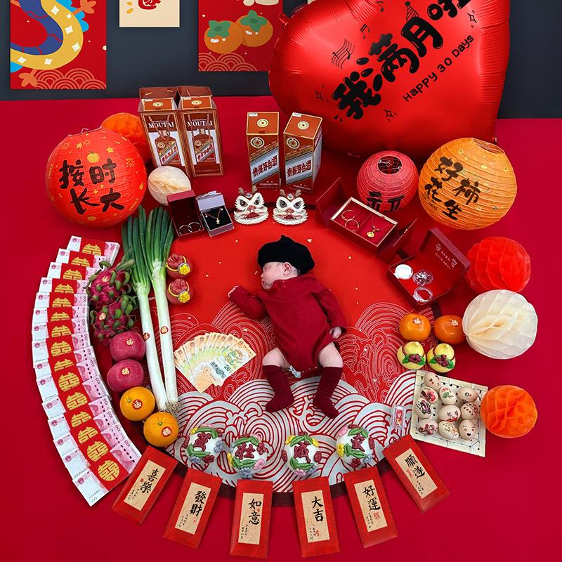 床上满月布置拍照道具新生的婴儿30天宝宝百日百天布置装饰仪式感