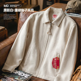 马登工装美式白色IKE教练夹克翻领重磅纯棉正肩帆布短款外套男春