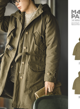 马登工装 美式复古M47派克服重磅大衣连帽保暖中长款棉衣外套男冬