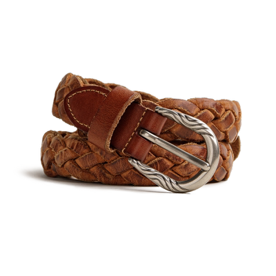 马登工装复古编织植鞣牛皮腰带