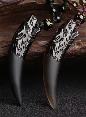 新款热卖冰种黑曜石狼牙项链吊坠男女森系韩版十字架挂件小红书