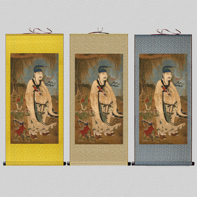 古画吕洞宾画像孚佑帝君人物客厅书房装饰画吕祖纯阳祖师绢布挂画