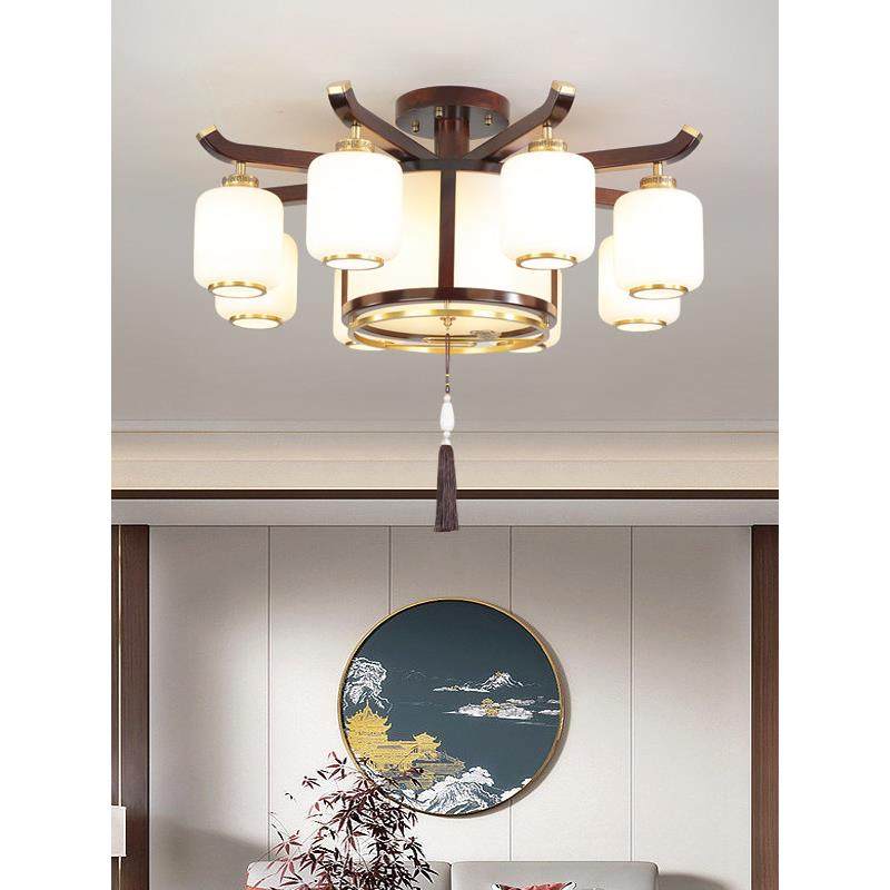 包安装中式吊灯覆古客厅灯实木全铜餐厅书房茶室主灯中国风全屋灯