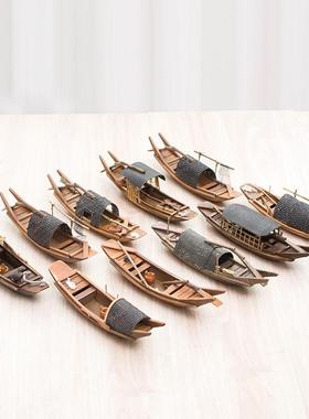 中国风木船模型摆件工艺品手工船摆件实木船渔船乌篷船帆船观光船