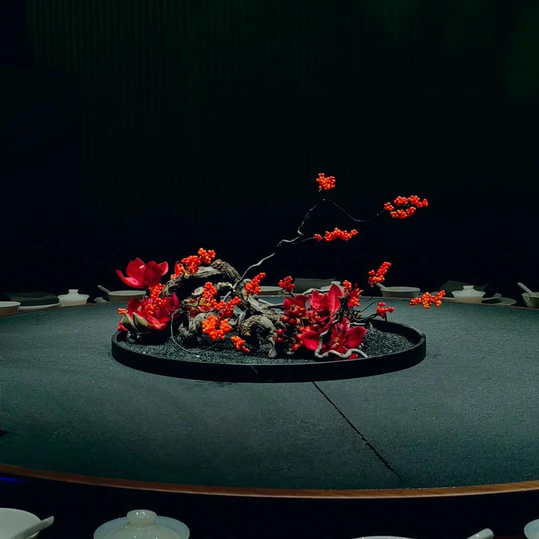 餐桌中间摆花桌摆摆设酒店大圆桌中间转盘摆件景观桌花摆台