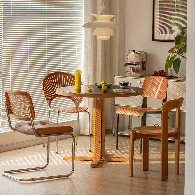 莱陌家居复古实木岩板餐桌家用圆形桌子中古圆桌餐桌椅组合,住宅家具,岩板餐桌,淘宝优惠券,粉丝福利购,淘宝优惠卷