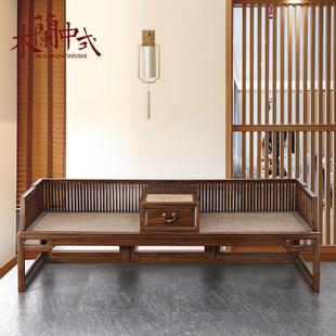 中式老榆木禅意罗汉床藤席罗汉榻沙发床茶室客厅书房古典家具定制
