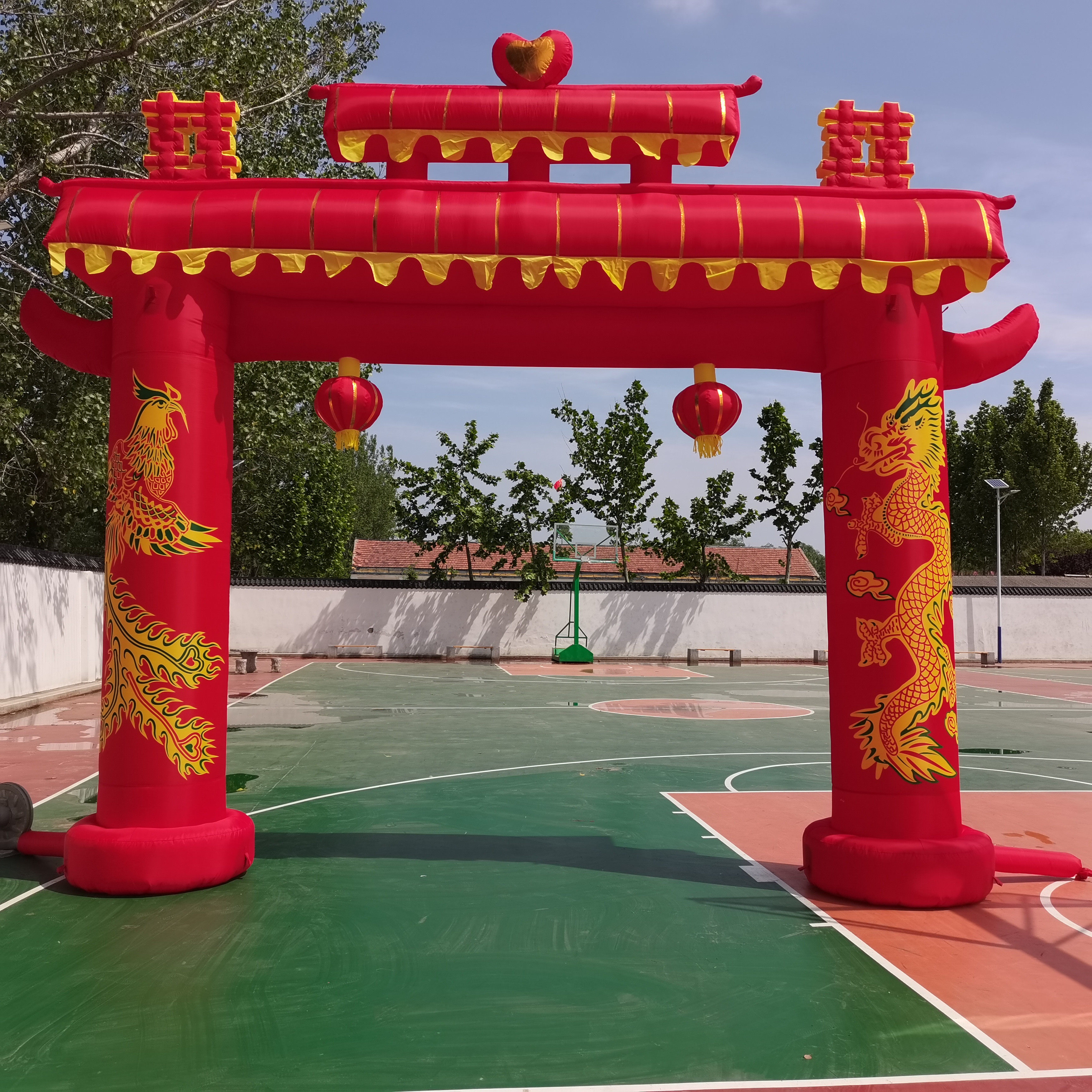 促销龙凤拱门充气牌坊婚庆气模牌楼婚礼彩虹门庆典气拱门风机喜事