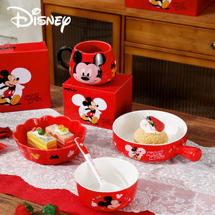 迪士尼米奇红悦餐具套装4件套一人食儿童餐具套装创意生日礼盒