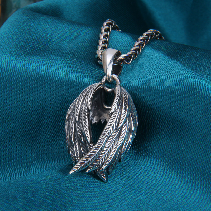 凡艺天使翅膀吊坠潮男s925纯银项链女复古泰银个性精致手工坠礼物