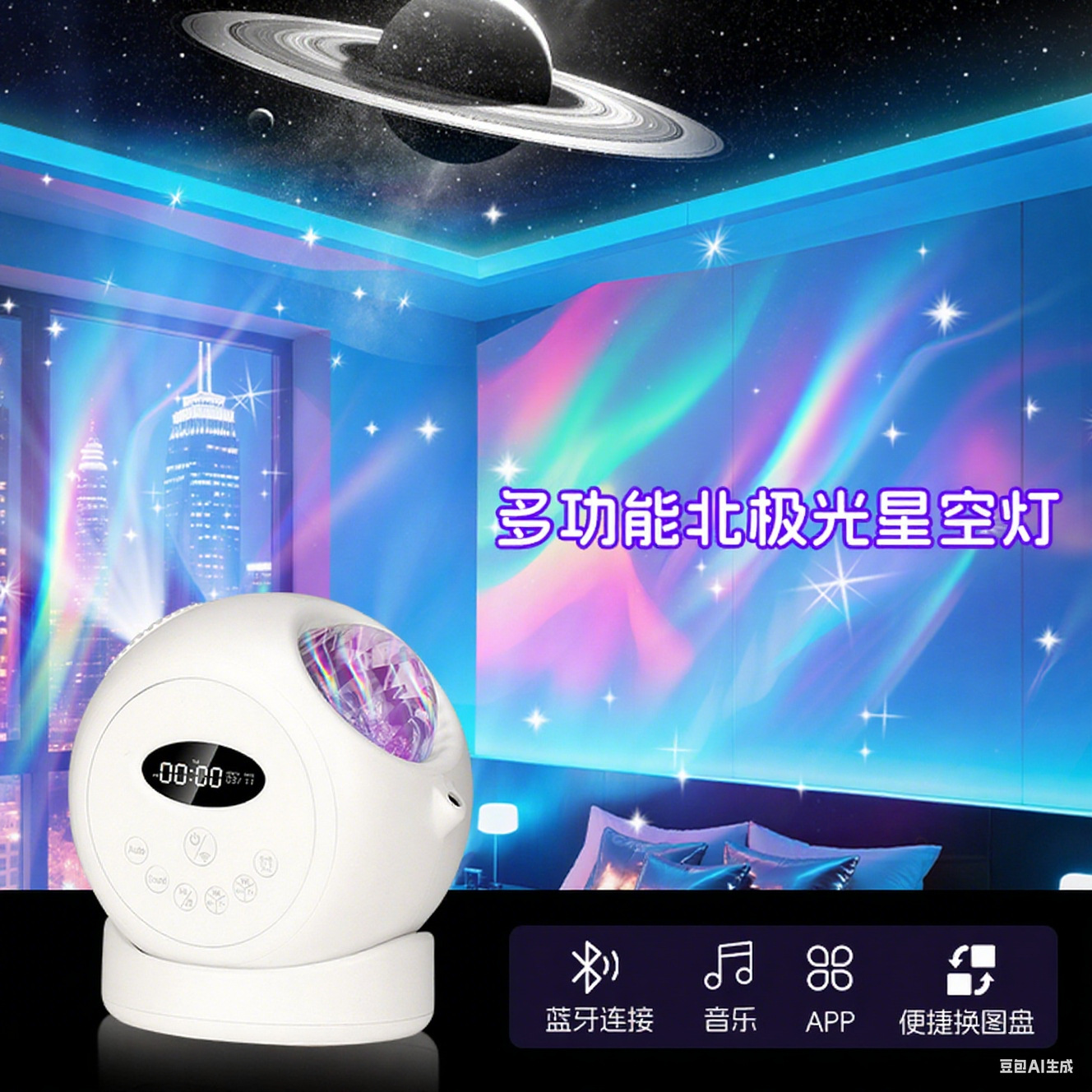 北极光星空投影灯月球夜灯照明设计网红爆款台灯蓝牙可定图案跨境