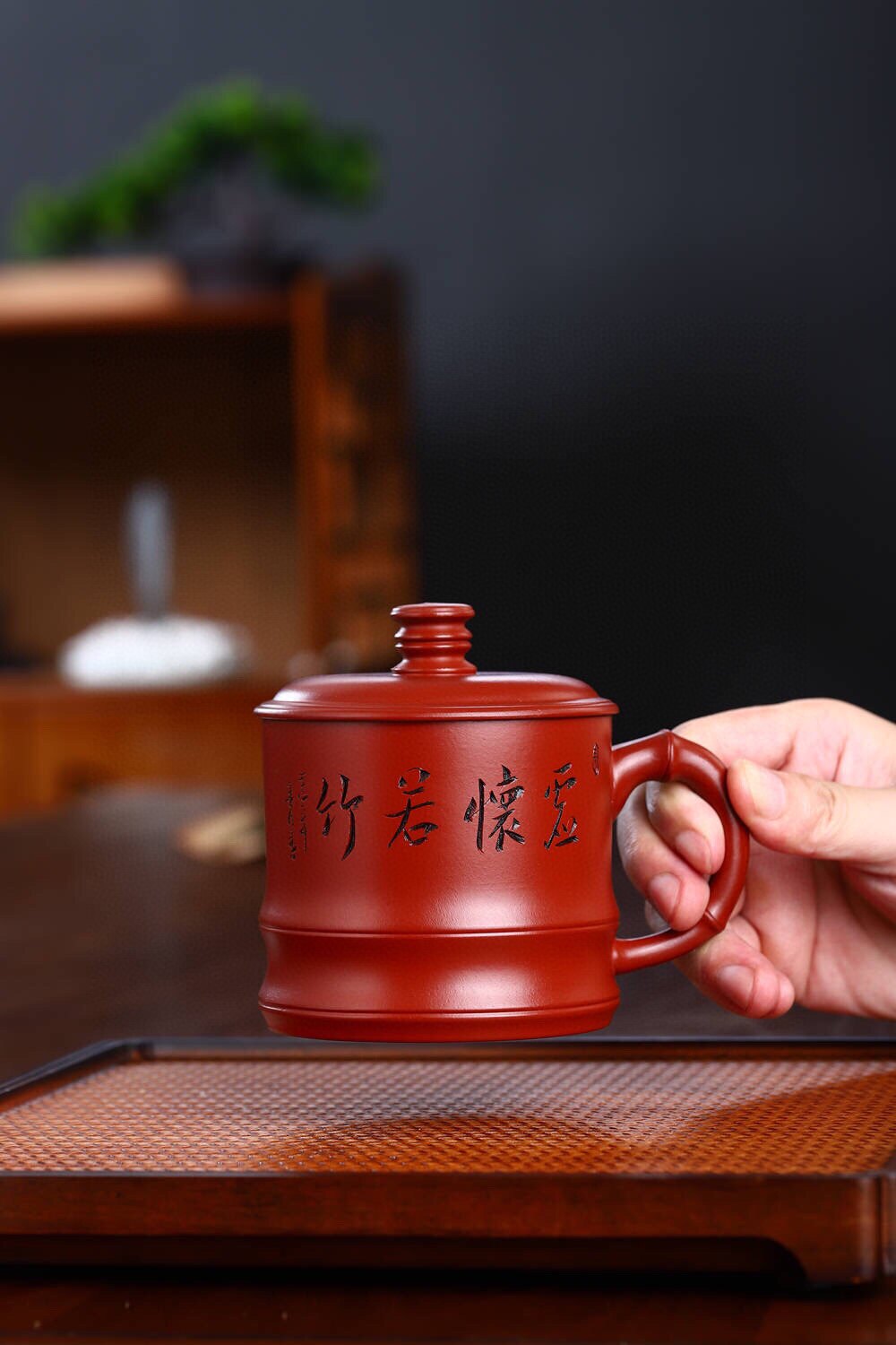 【虚怀若竹盖杯】原矿大红袍宜兴紫砂杯茶杯带盖纯手工杯子大容量