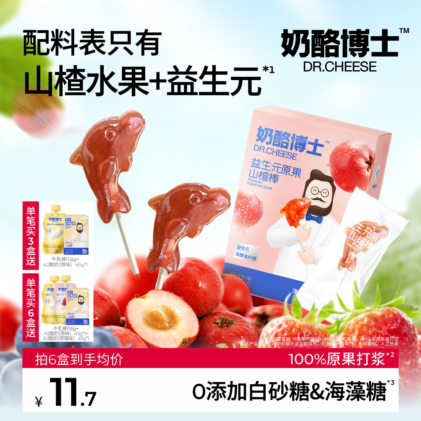 奶酪博士宝宝山楂棒棒糖水果棒条无添加白糖儿童零食送婴幼儿食谱