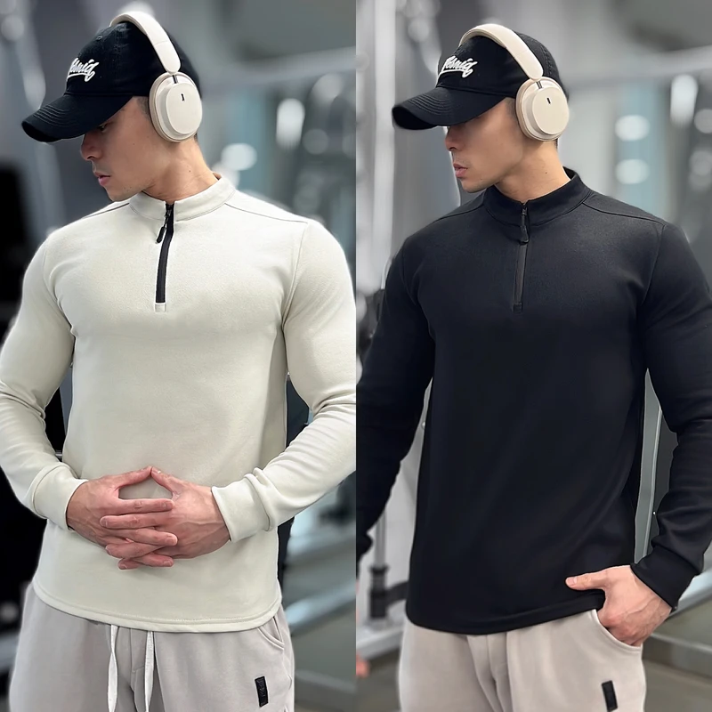 秋冬男士保暖锁温立领拉链纯色280克双面绒运动休闲时尚打底衫潮