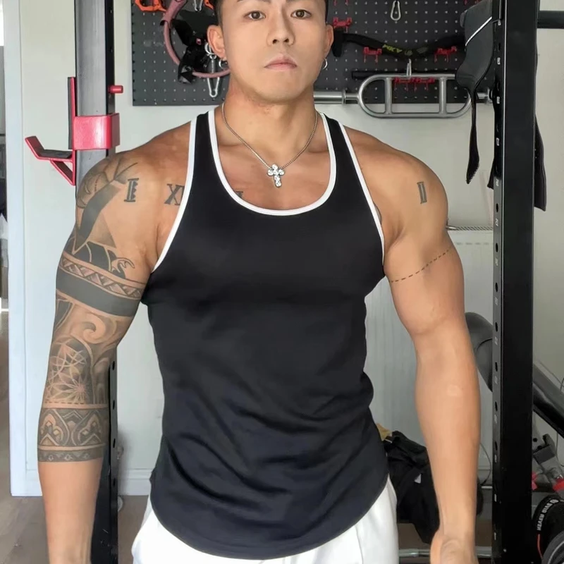 运动健身衣男背心无袖工字型紧身衣跑步弹力透气肌肉撸铁潮新