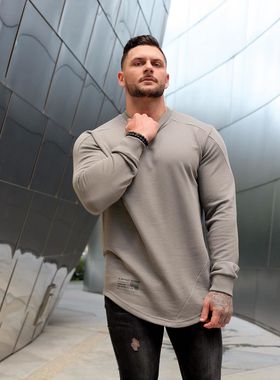 2025健身长袖男弹力跑步修身上衣运动T恤肌肉时尚卫衣训练服