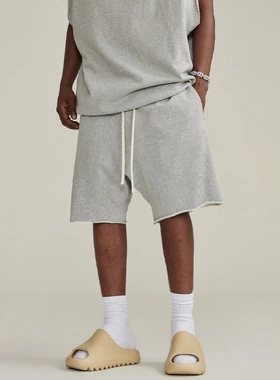 夏季美式灰色运动短裤男宽松休闲潮牌篮球跑步训练健身卷边短裤