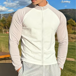 全拉链撞色保暖休闲户外跑步健身训练服 男秋冬季 美式 德绒运动长袖