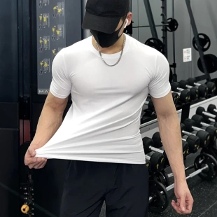 訓(xùn)練修身 短袖 t恤男士 夏季 冰絲運動健身服上衣 肌肉彈力休閑打底衫