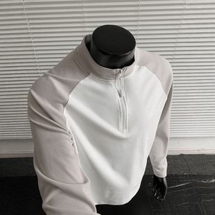 长袖 半拉链拼接运动衣半高领修身 T恤 男秋冬季 跑步健身德绒打底衫