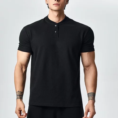 夏季新中式亨利领/翻领大POLO收袖口运动透气休闲高弹健身T恤