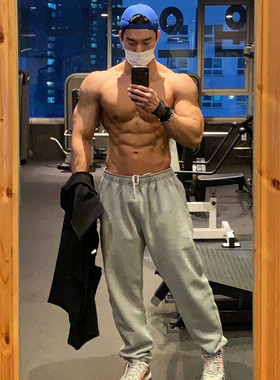 秋冬健身长裤男西蓝花跑步百搭宽松束脚裤棉质训练深蹲运动卫裤潮