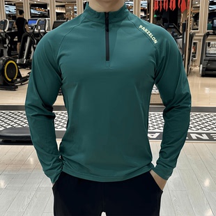 篮球训练骑行服 跑步春秋款 健身长袖 男宽松弹力半拉链运动t恤美式
