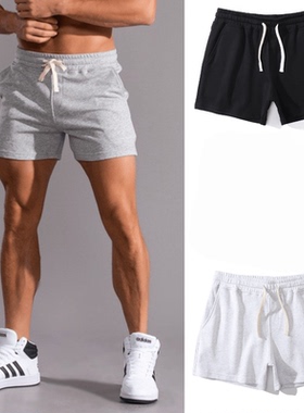 运动短裤男士夏季健身训练三分短裤休闲弹力灰色美式训练篮球裤子