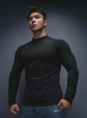 美式德绒双面修身显肌肉高领圆领保暖运动T恤健身弹力长袖春季