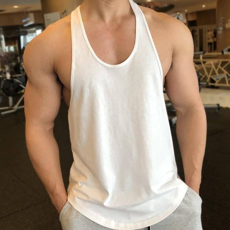 thumbnail for Summer sports fitness I-ribbon vest men's muscle shows big elasticity American training shoulder iron running top