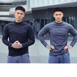 高弹修身 秋冬季 半高领插肩袖 打底衫 内搭男 重磅双面绒保暖运动长袖