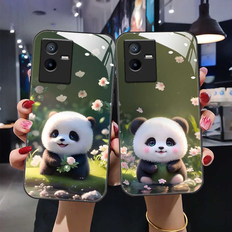 时尚创意卡通熊猫钢化玻璃手机壳