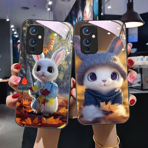 高清彩绘卡通兔钢化玻璃手机壳