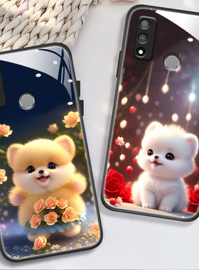 适用于华为PSmart手机壳POT-AL00新款钢化玻璃壳PSmart2019时尚女款潮huawei超薄卡通可爱狗狗psmat全包软边