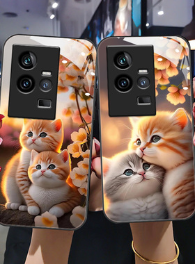 适用于iqoo11 手机壳vivoi11pro新款钢化玻璃壳iq00高级V2243A全包软边5g女款V2254A可爱卡通iq创意猫咪潮流