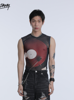 DozeDandy灵魂共鸣复古唱片|数码印花韩国进口弹力网纱背心