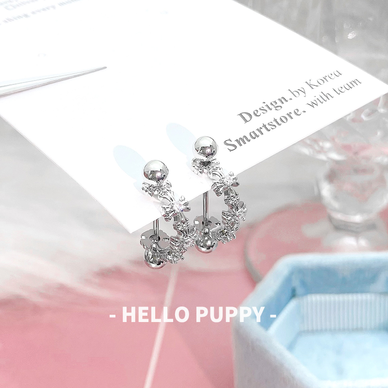 hellopuppy十字架锆石耳骨钉U型圈耳钉小众设计精致感复古少女心