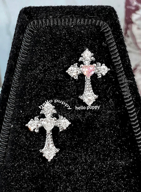 hellopuppy重工粉白十字架耳骨钉耳钉巴洛克设计感精致小众甜酷