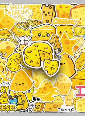 50张奶酪贴纸卡通黄色美食冰箱防水装饰耳机文具水杯电宝手账贴纸