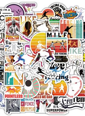 60张 击剑运动员周边贴纸小众卡通装饰冰箱手机壳文具盒防水贴画