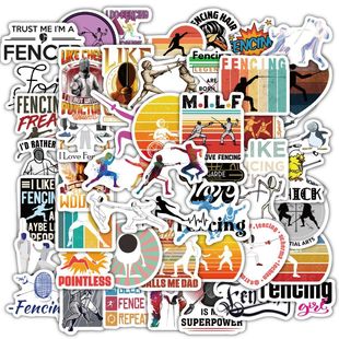 60张 击剑运动员周边贴纸小众卡通装饰冰箱手机壳文具盒防水贴画