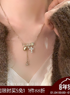 晚睡的桔梗「觉心」日韩十字别针珍珠项链小众吊坠设计韩系锁骨链