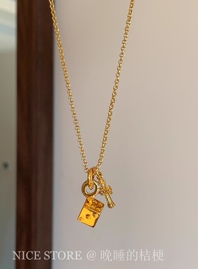 晚睡的桔梗「耀眼」沙金几何方块十字架骰子项链吊坠女轻奢毛衣链
