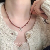 售完无补「珀棕」极简日韩蝴蝶结筒珠项链红棕色ins叠戴锁骨链