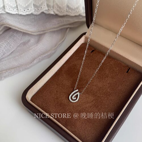 晚睡的桔梗I锆石水滴钛钢项链